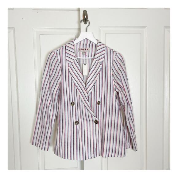 Anthropologie x DOLAN Anna Striped Double Breasted Linen Cotton Blazer NWT Sz S - Picture 2 of 11